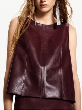 H&M Sleeveless Faux-Leather Tank Top in Deep Burgundy